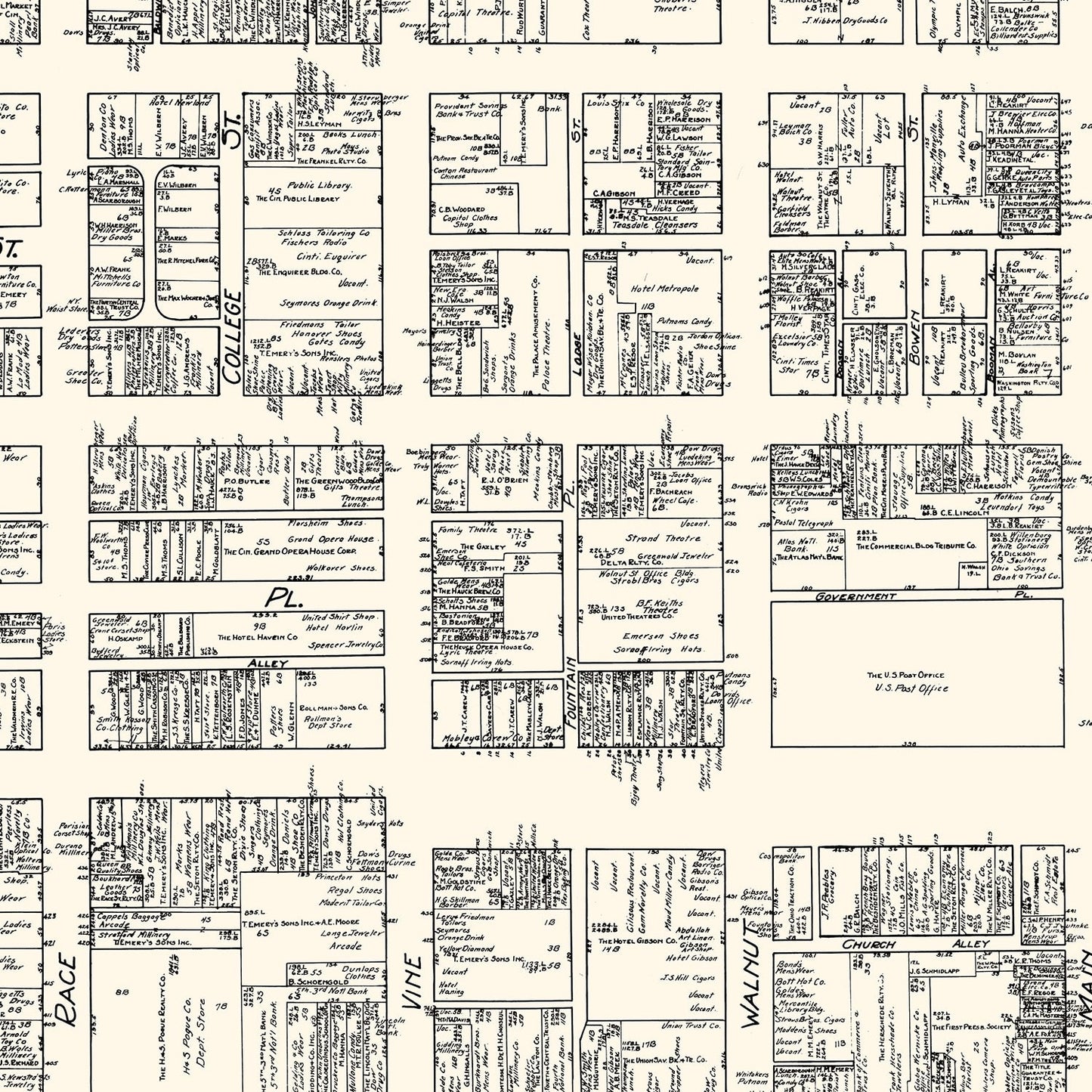 Vintage Map of Cincinnati, OH Business Section, 1929