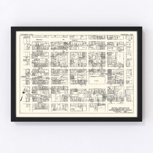 Vintage map of Cincinnati, Ohio business section, 1929