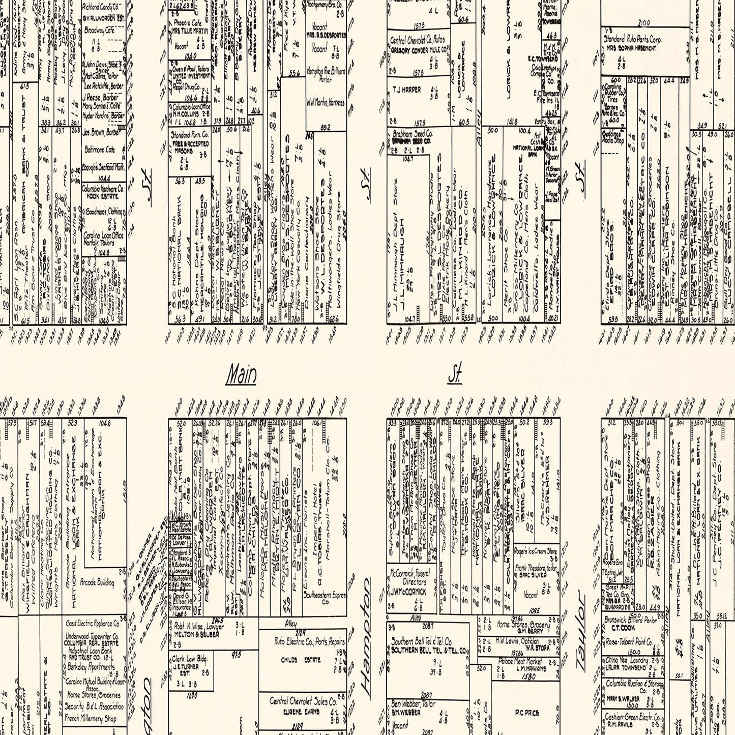Vintage Map of Columbia, SC Business Section 1929
