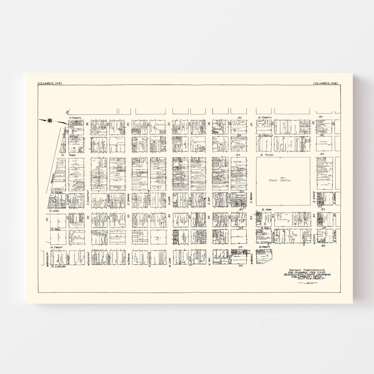 Vintage Map of Columbus, Ohio Business Section, 1929