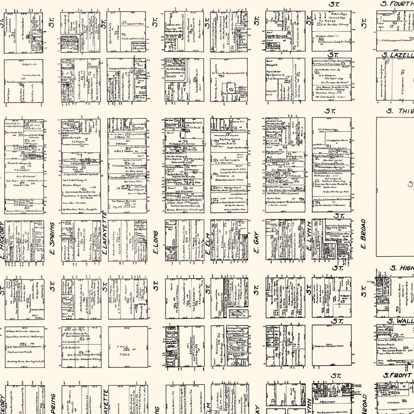 Vintage Map of Columbus, Ohio Business Section, 1929