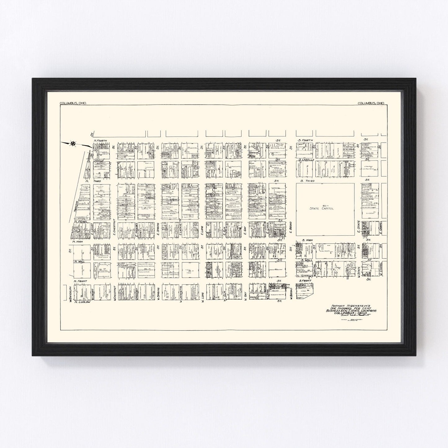 Vintage map of Columbus, Ohio business section, 1929