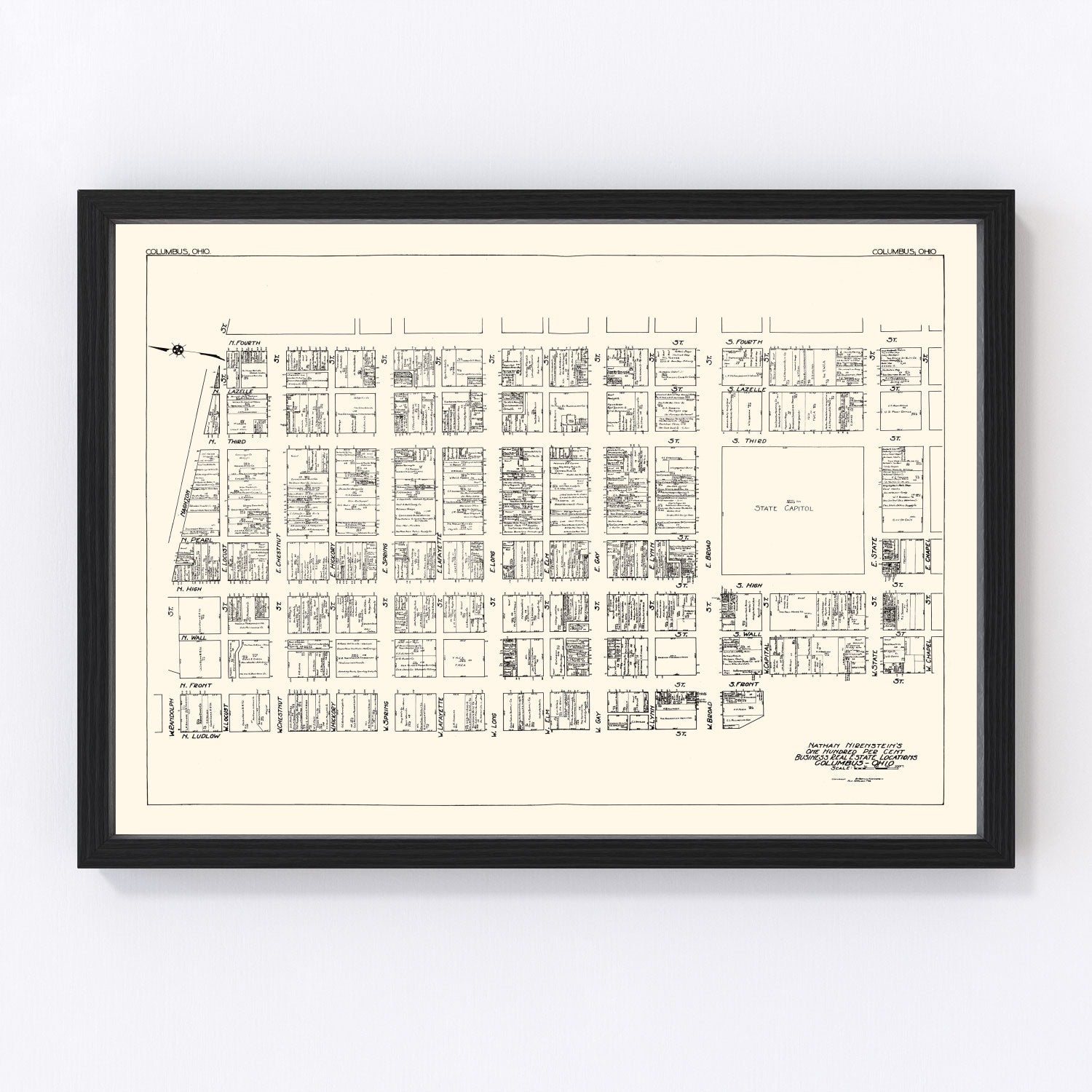Vintage map of Columbus, Ohio business section, 1929