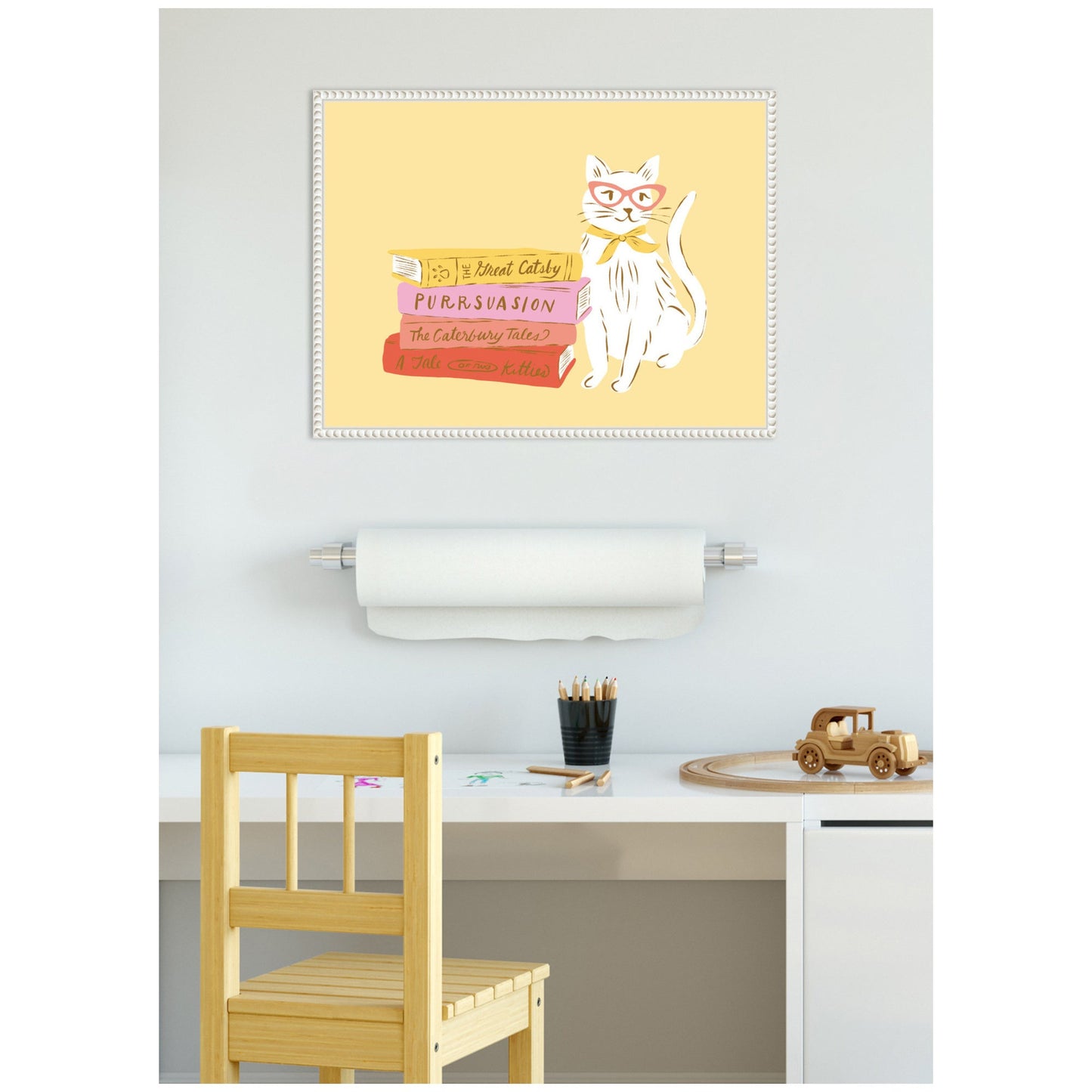 Book Lover Cat Framed Canvas Wall Art