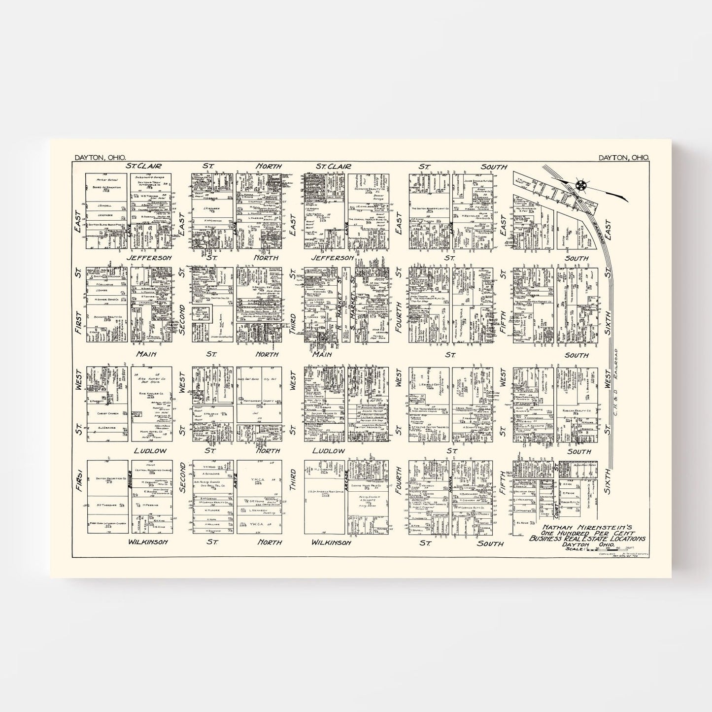 Vintage Map of Dayton, Ohio Business Section 1929