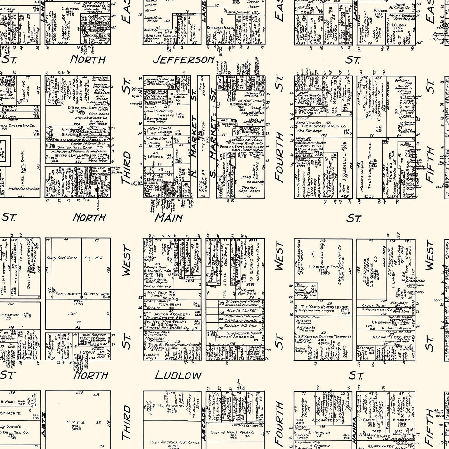 Vintage Map of Dayton, Ohio Business Section 1929