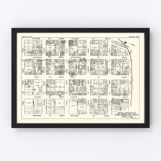 Vintage map of Dayton, Ohio business section, 1929