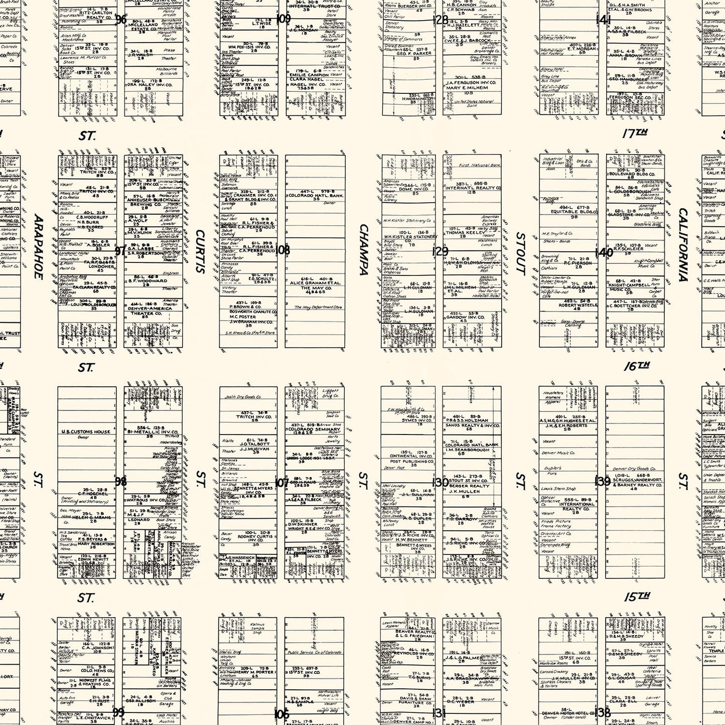 Vintage Map of Denver, Colorado Business Section, 1929