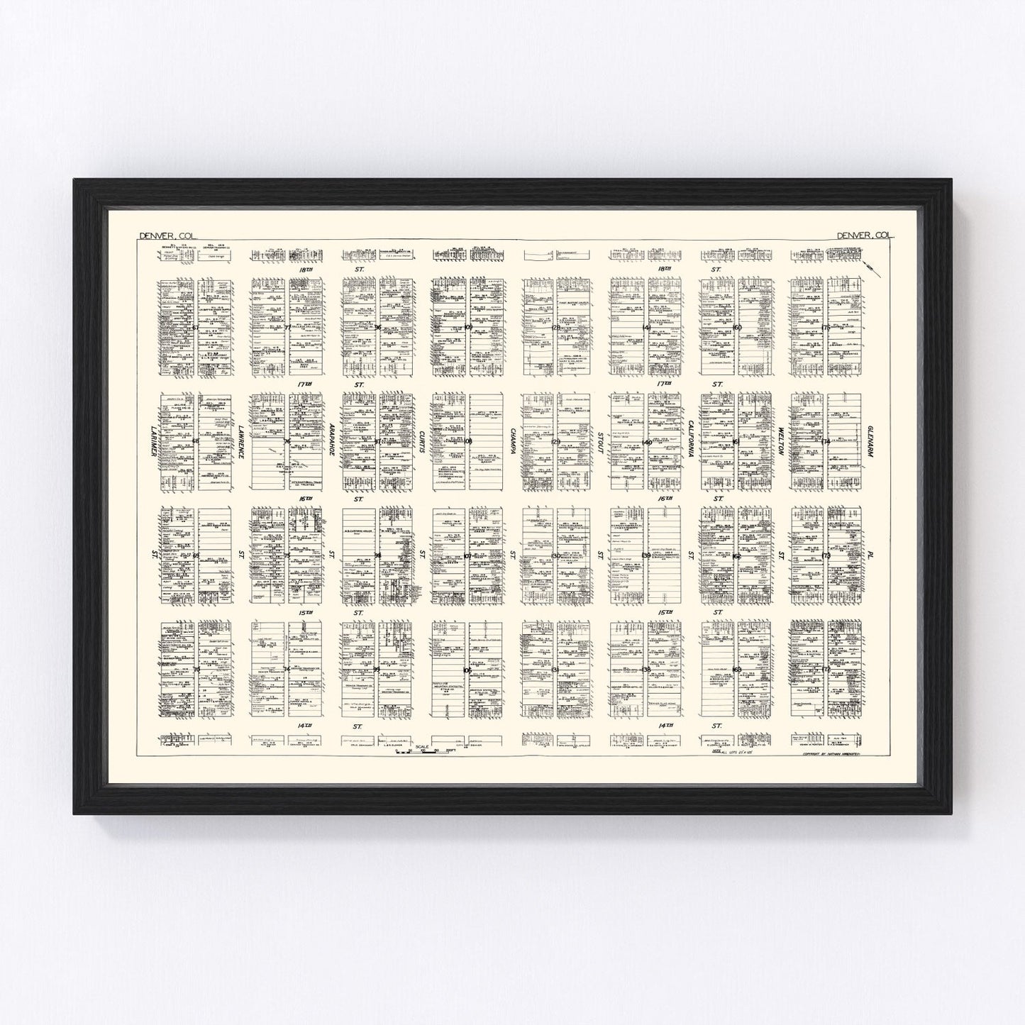 vintage map of Denver, Colorado business section, 1929