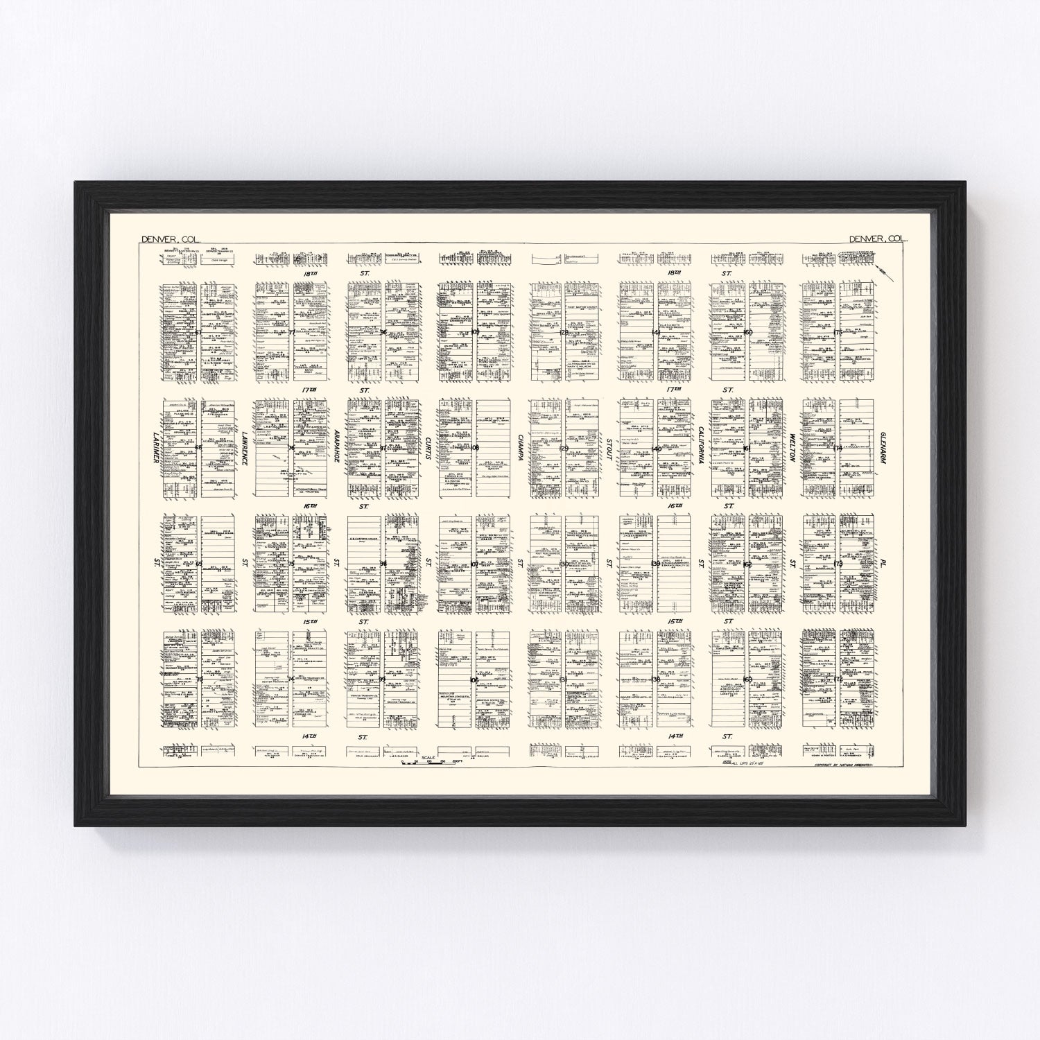vintage map of Denver, Colorado business section, 1929
