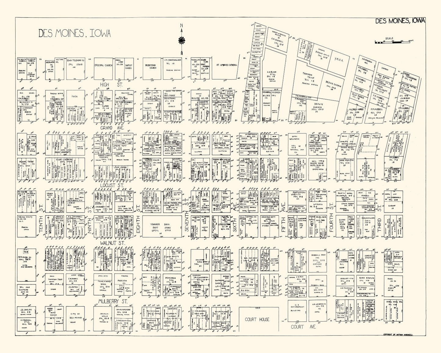Vintage Map of Des Moines, IA Business Section 1929