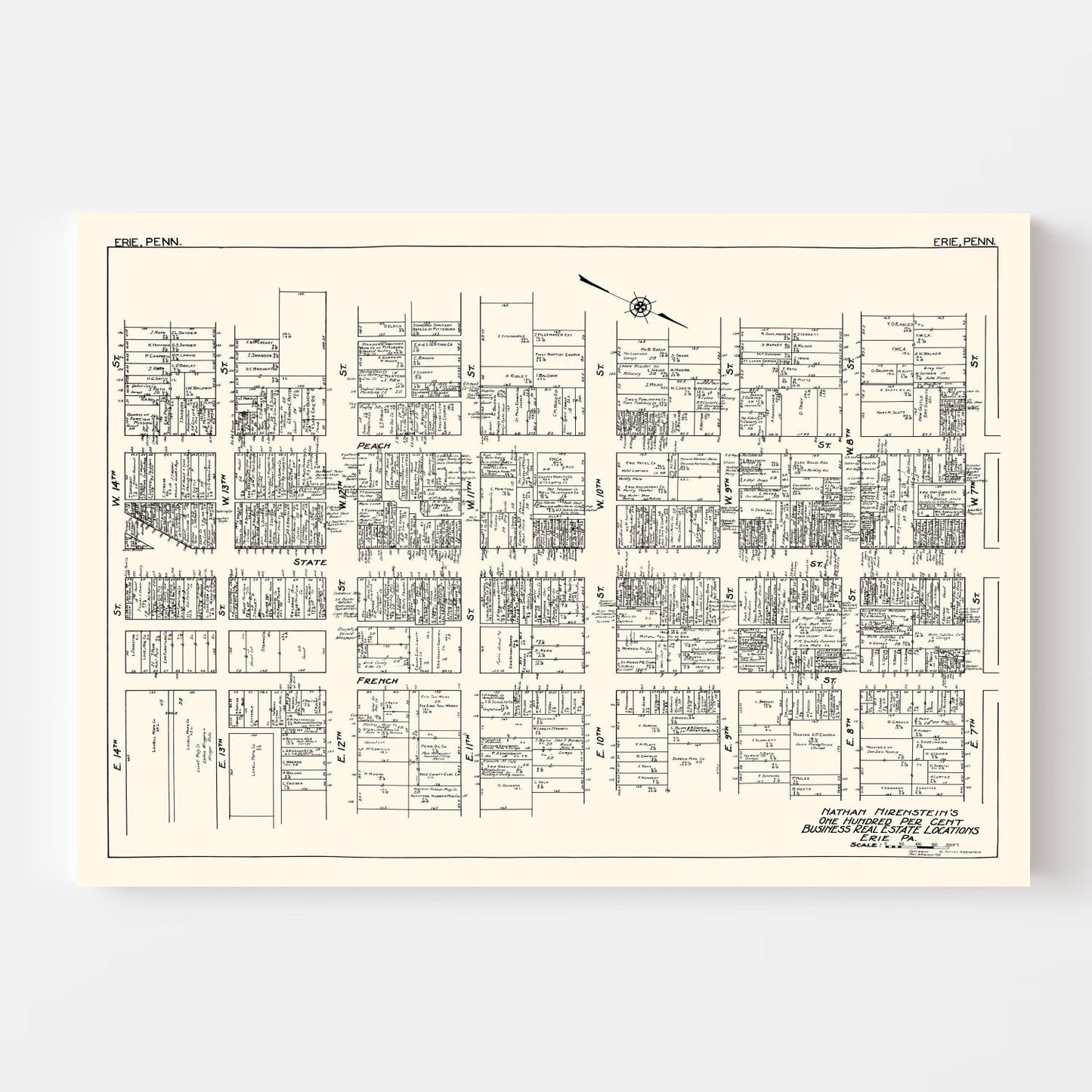 Vintage Map of Erie, PA Business Section, 1929