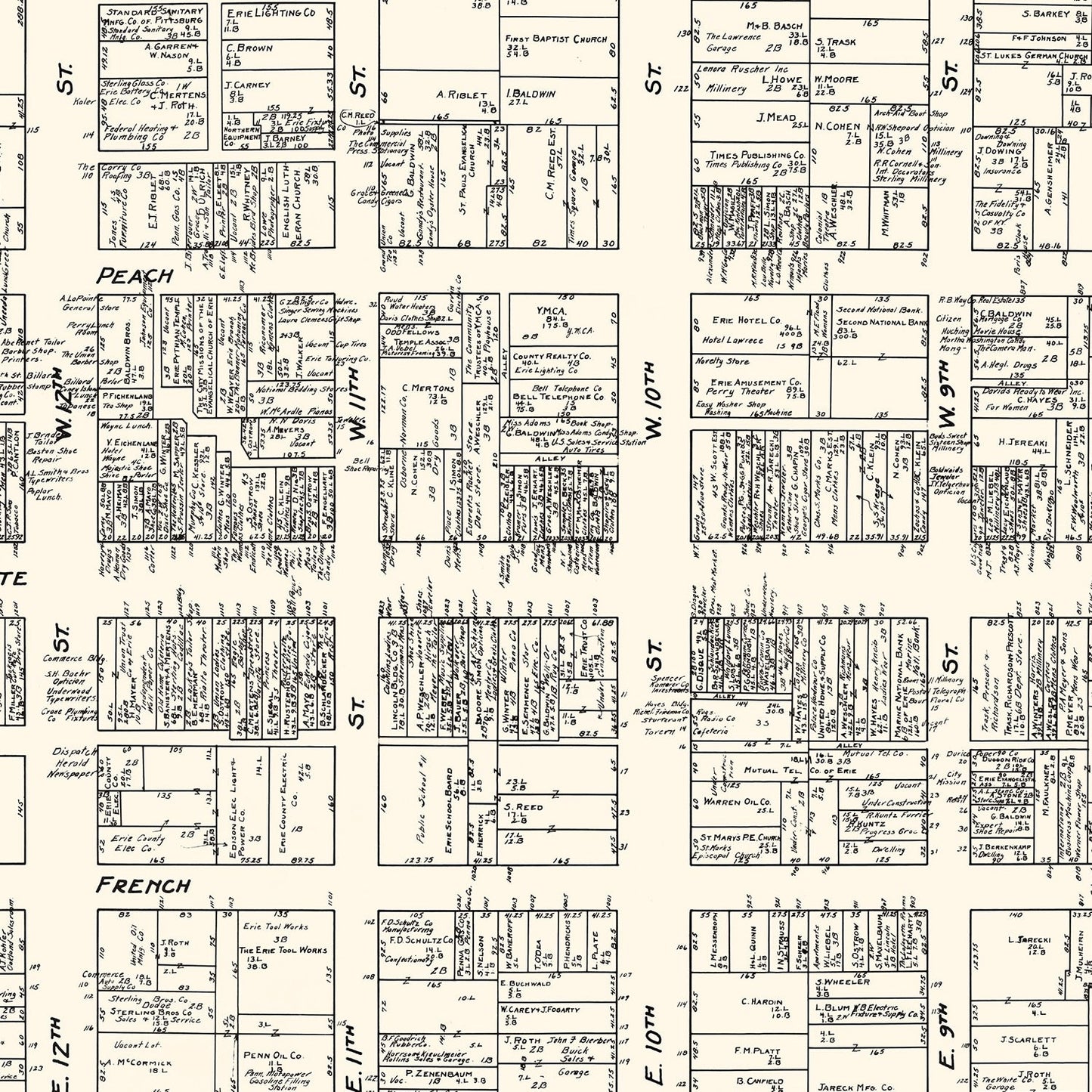Vintage Map of Erie, PA Business Section, 1929