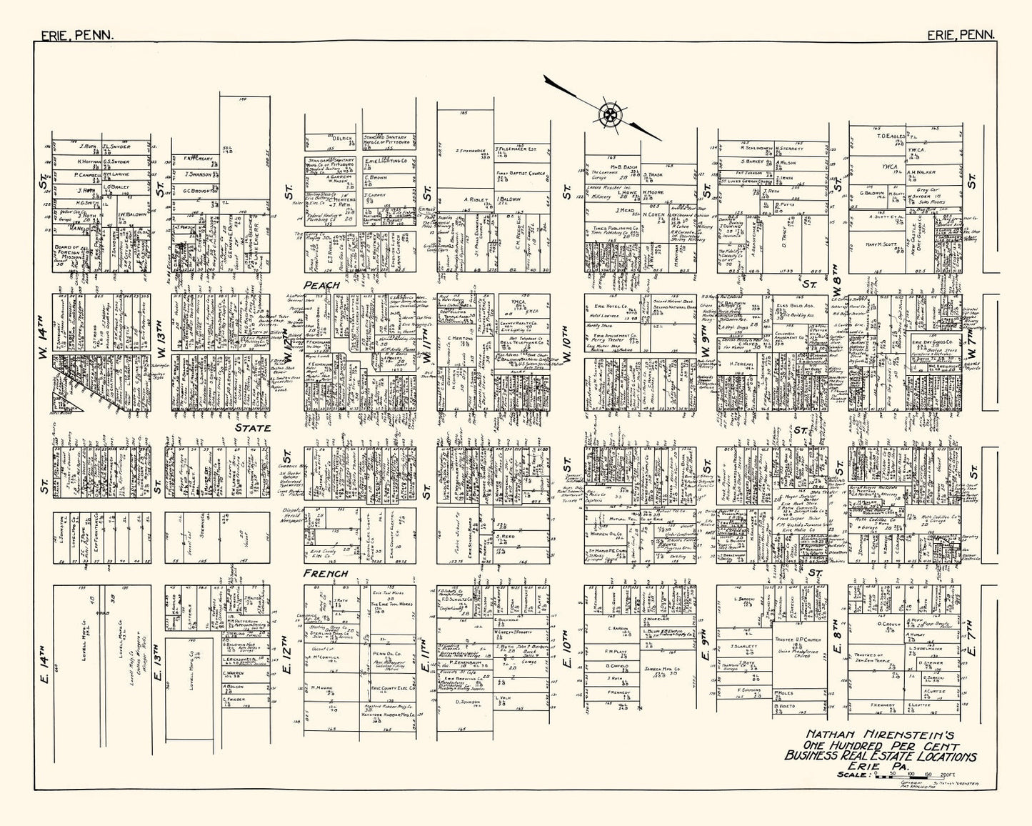 Vintage Map of Erie, PA Business Section, 1929