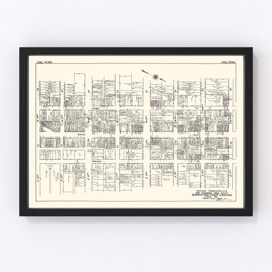 vintage map of Erie, PA business section, 1929