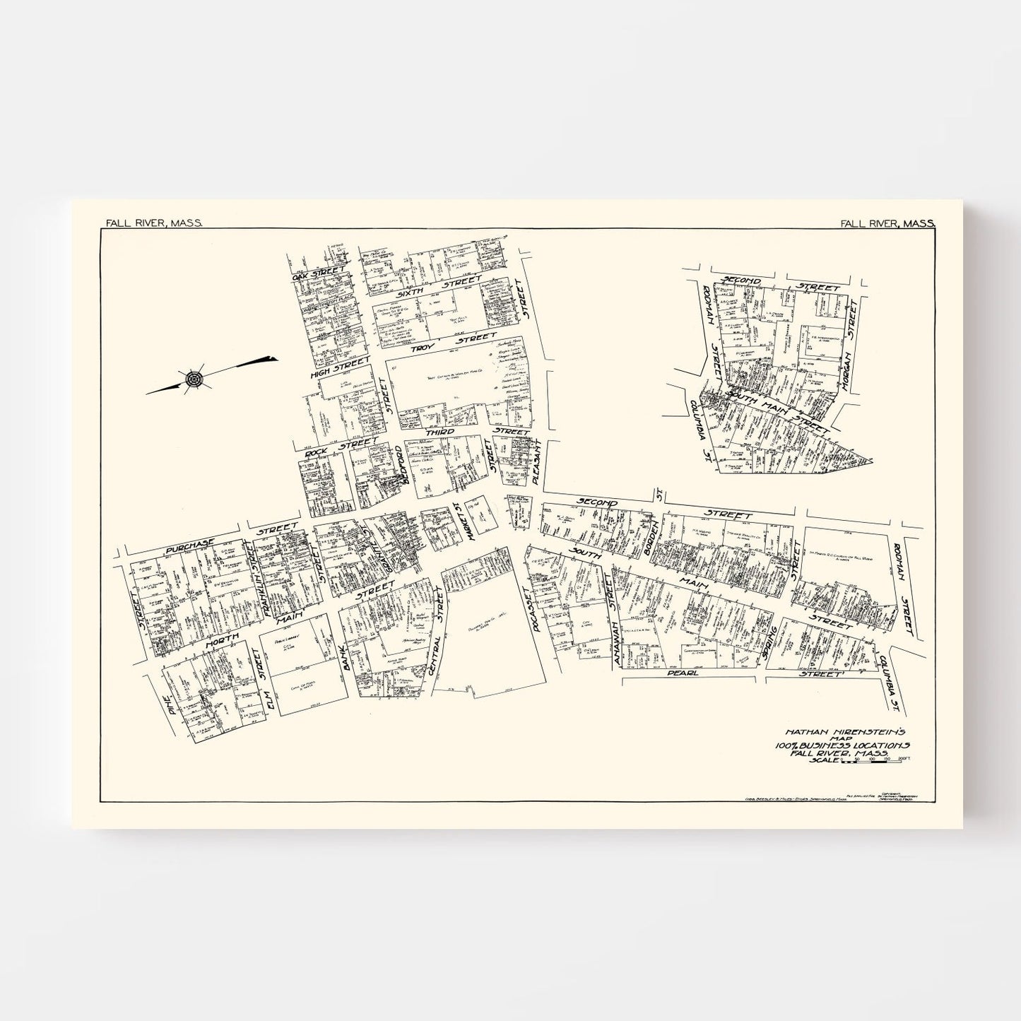 Vintage Map of Fall River, MA Business Section, 1929