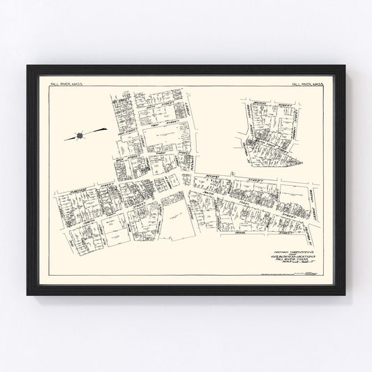 vintage map of Fall River, MA business section, 1929