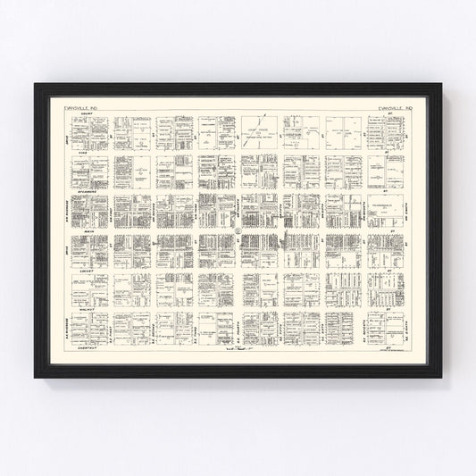 Vintage map of Evansville, Indiana business section, 1929