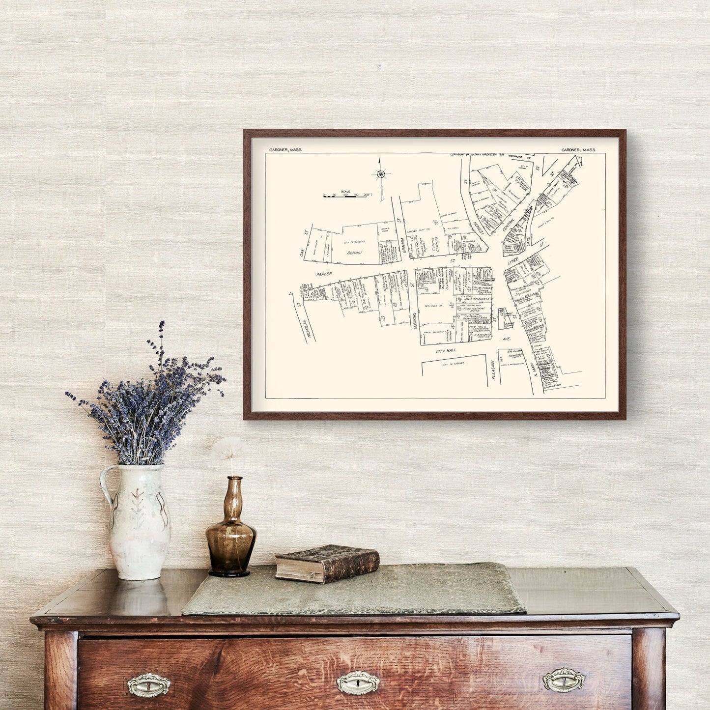 Vintage Map of Gardner, Massachusetts, 1929