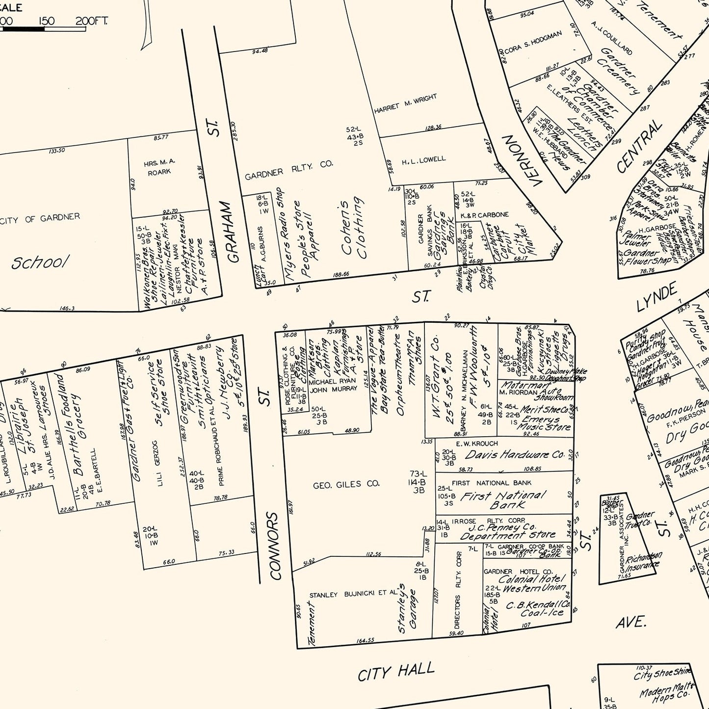 Vintage Map of Gardner, Massachusetts, 1929