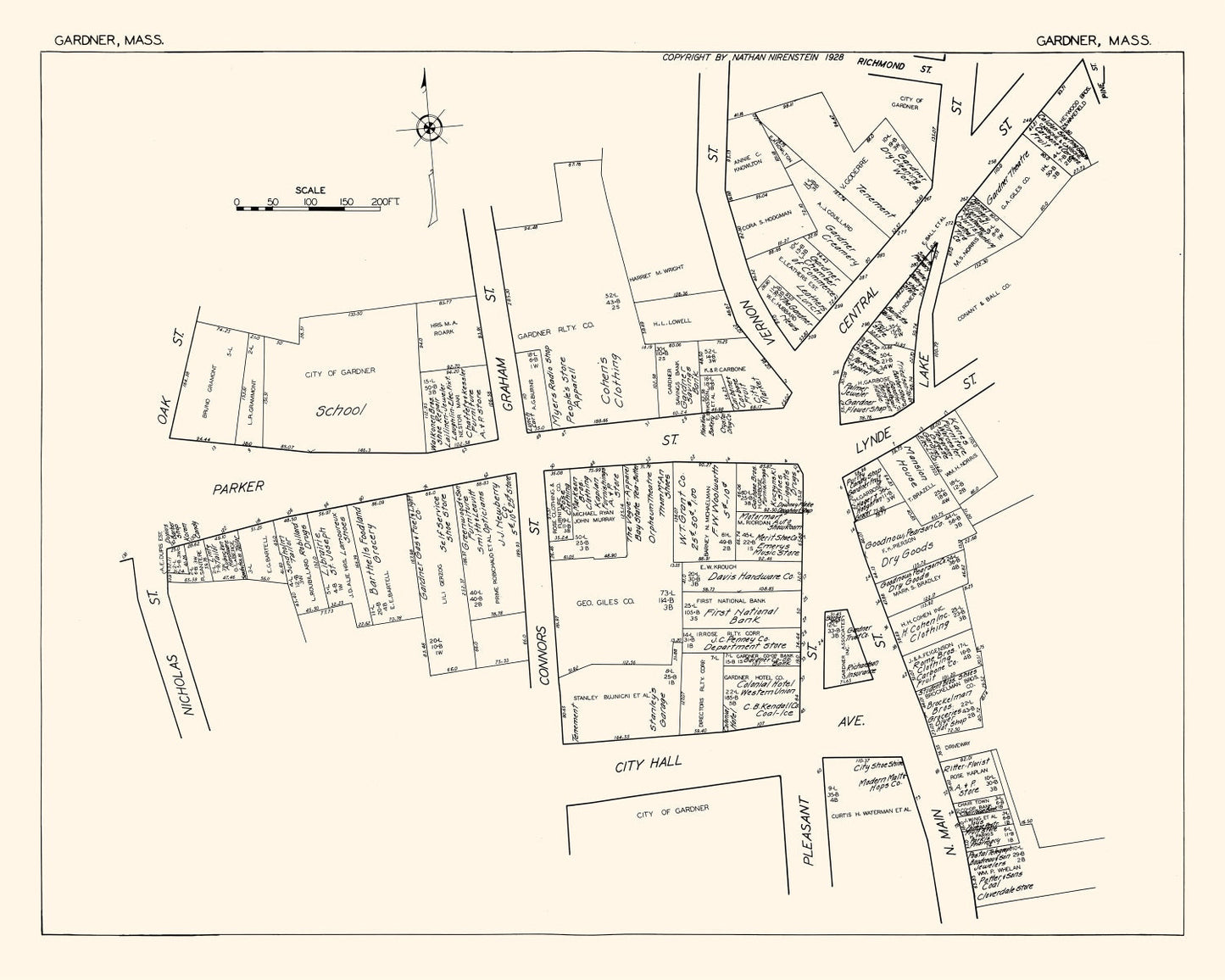 Vintage Map of Gardner, Massachusetts, 1929