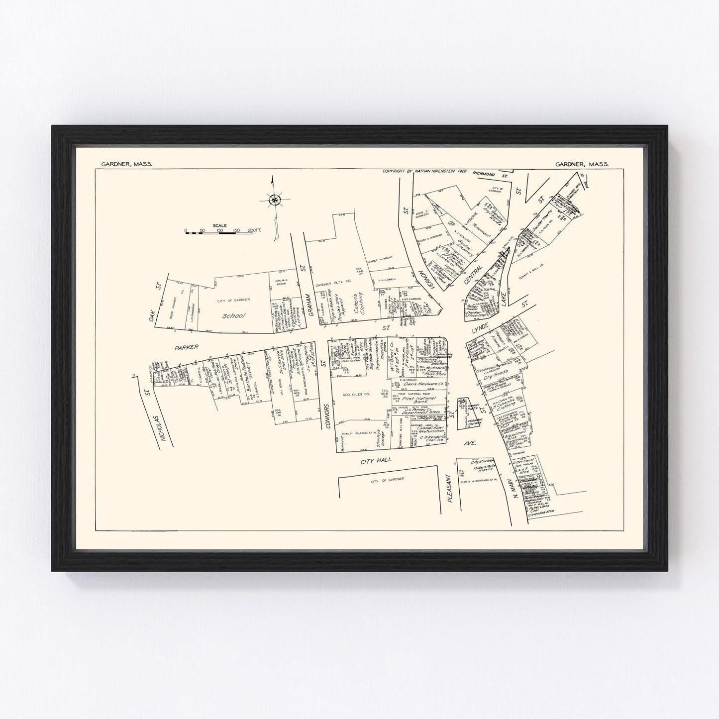 Vintage map of Gardner, Massachusetts, 1929