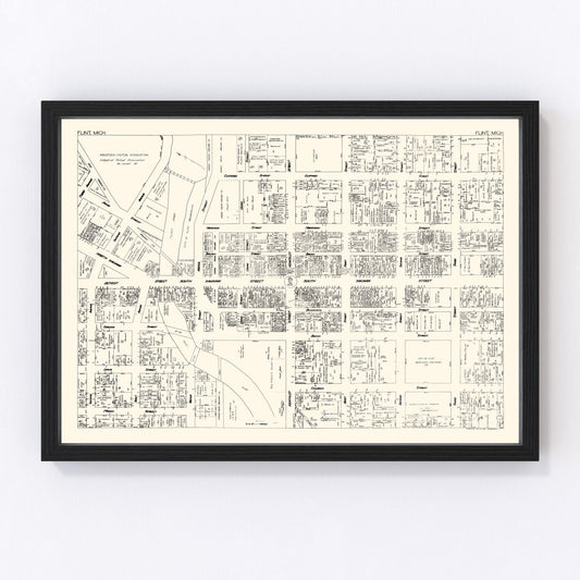 Vintage map of Flint, Michigan business section, 1929