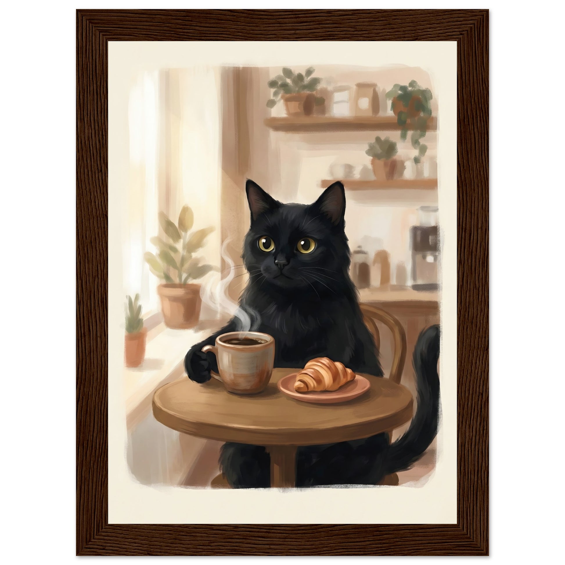 Cat Coffee Wall Art - The Cozy Morning Poster Your Kitchen Has Been Missing - 20x25 cm / 8x10″ - White frame / Ready-to-hang - Sparkycare