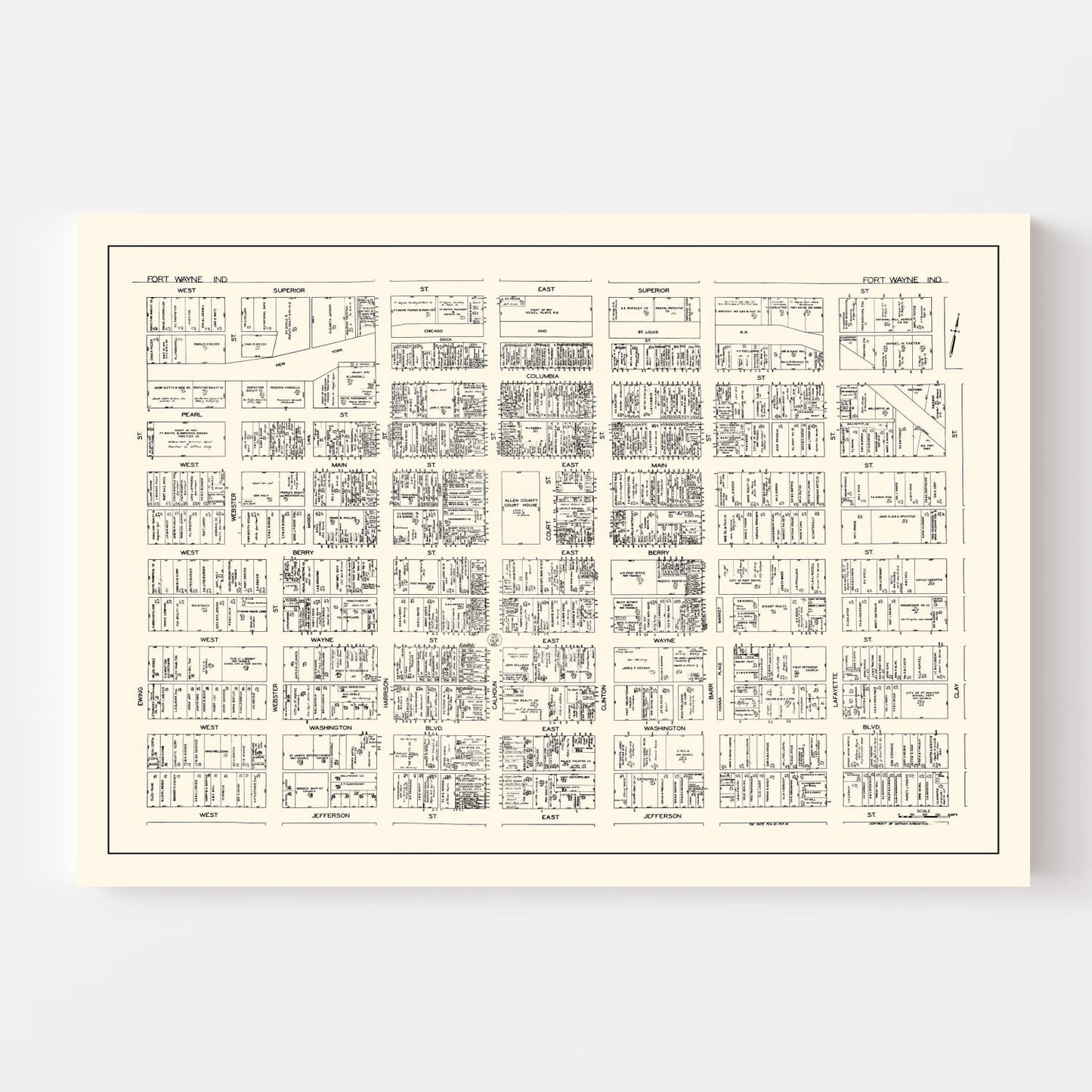 Vintage Map of Fort Wayne, IN Business Section, 1929