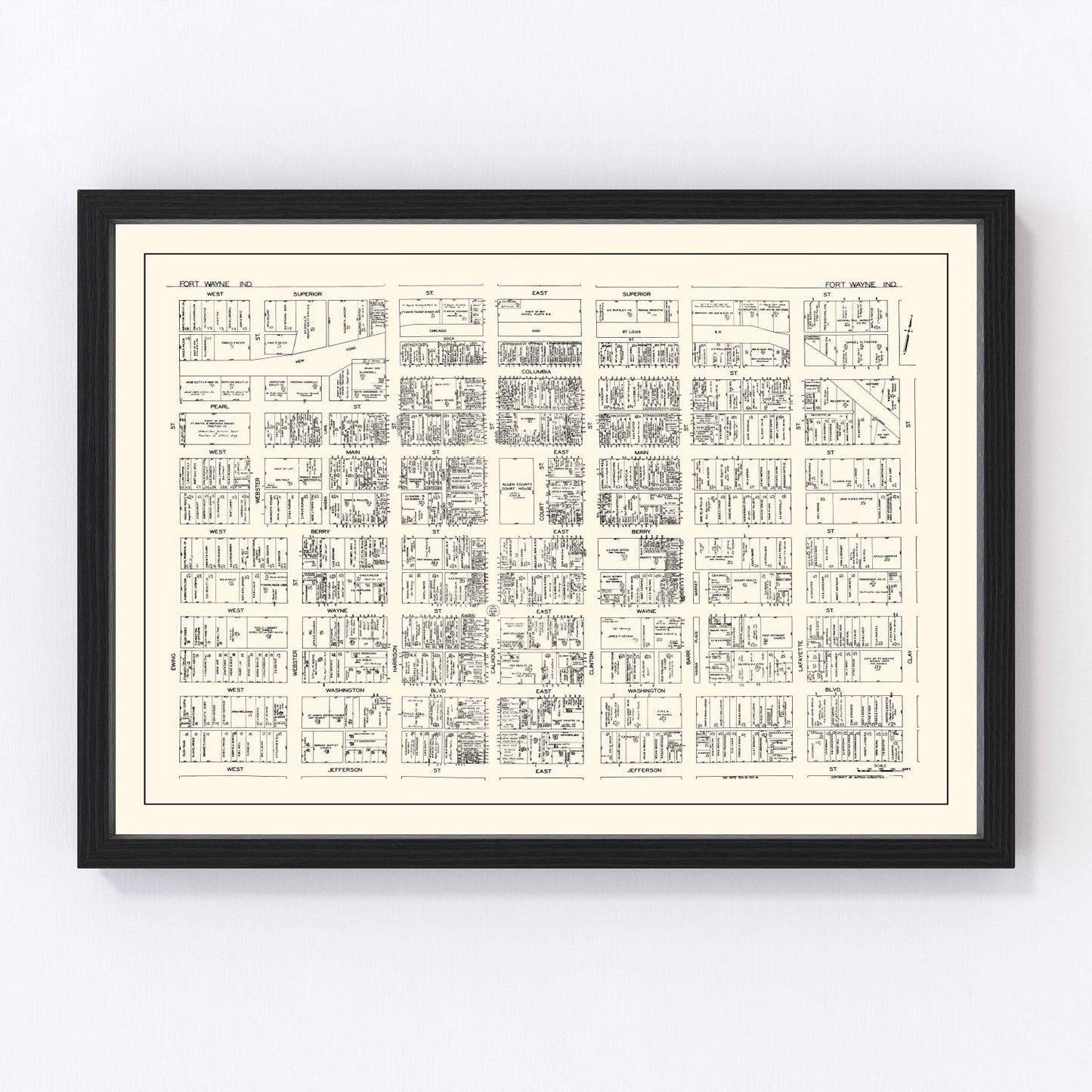 vintage map of Fort Wayne, IN business section, 1929