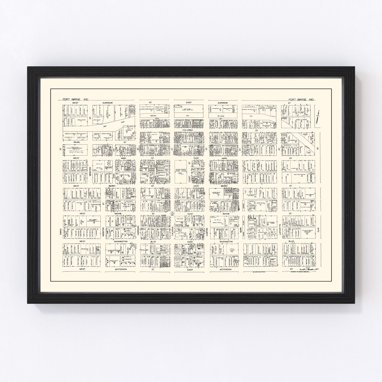 vintage map of Fort Wayne, IN business section, 1929