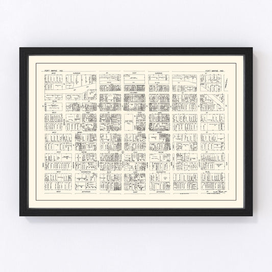 vintage map of Fort Wayne, IN business section, 1929