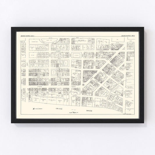 Vintage map of Grand Rapids Michigan business section, 1929