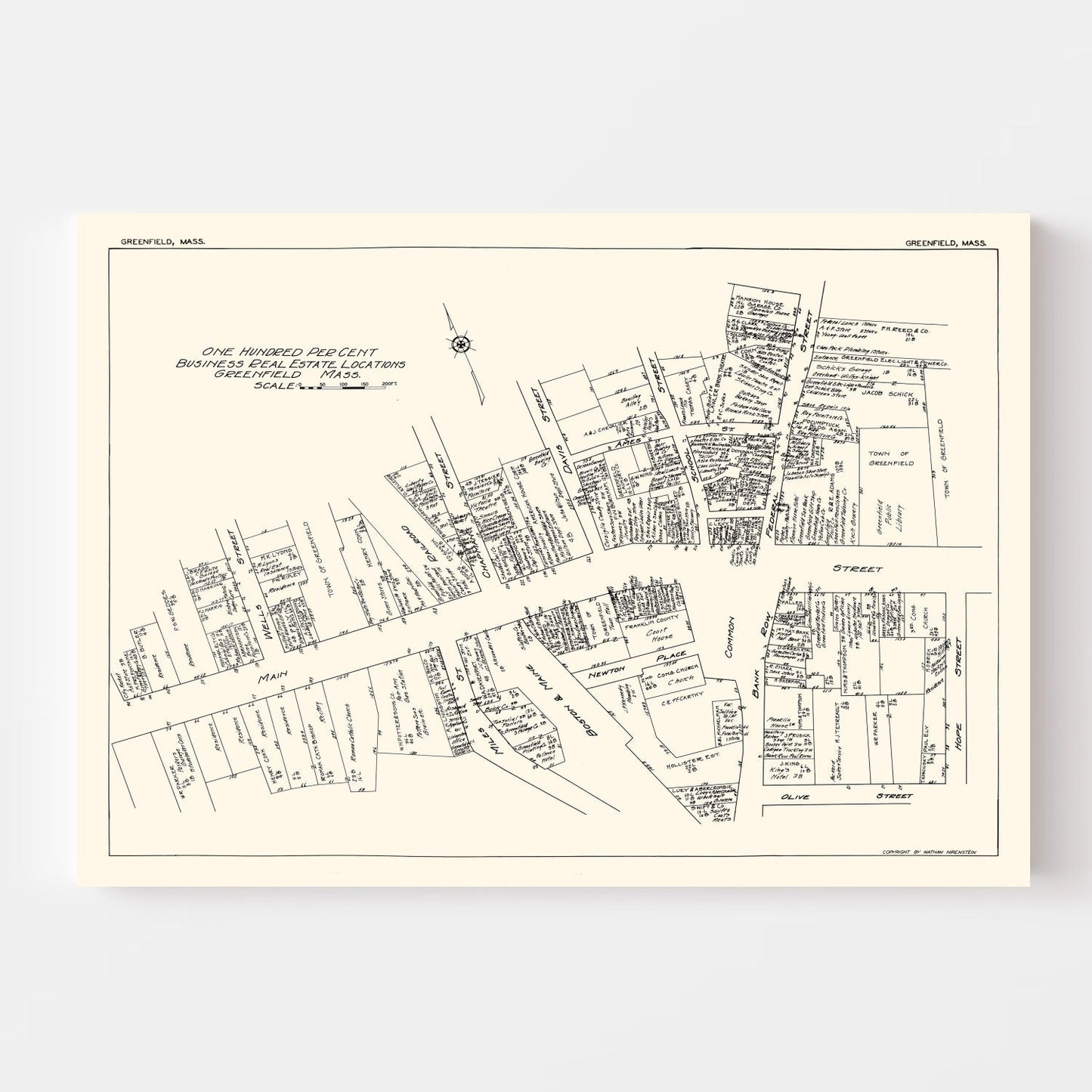 Vintage Map of Greenfield, Massachusetts, 1929
