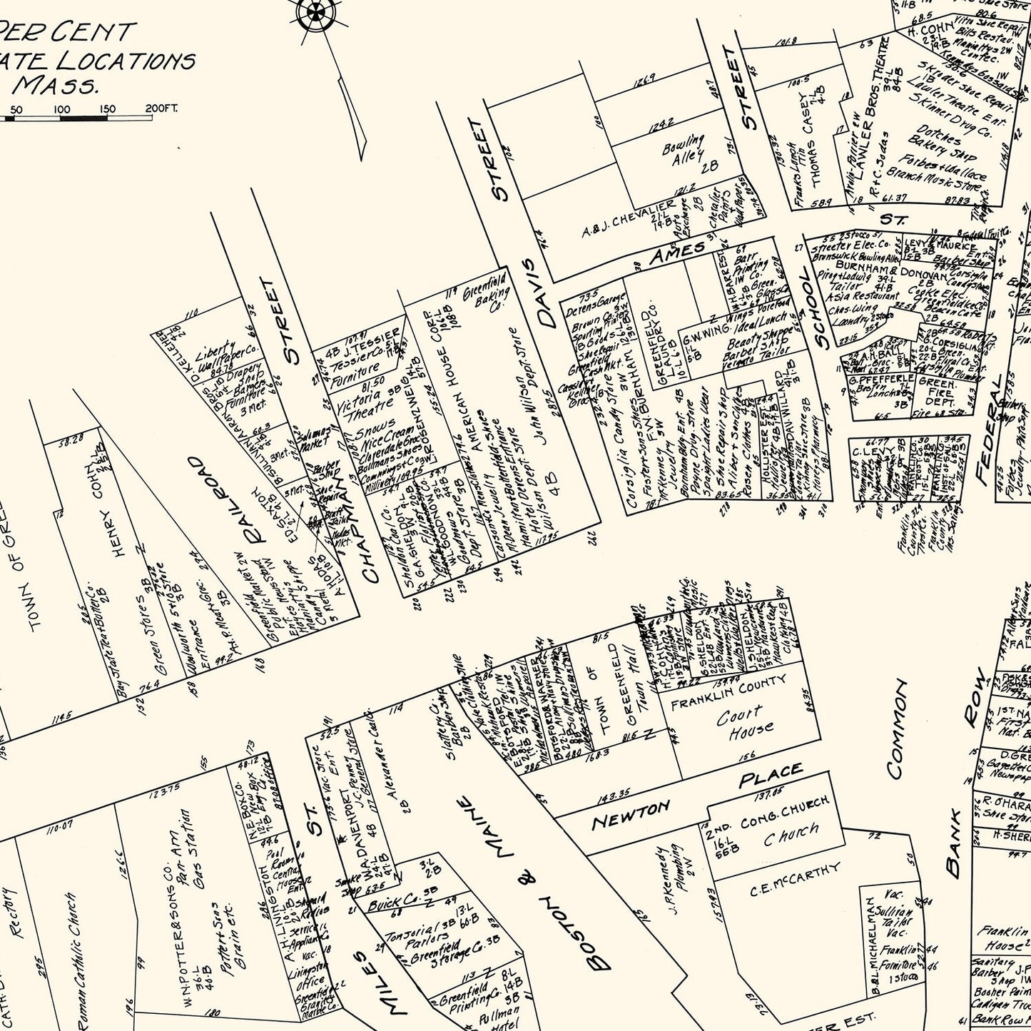 Vintage Map of Greenfield, Massachusetts, 1929
