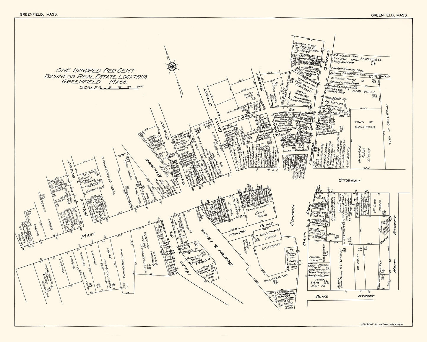 Vintage Map of Greenfield, Massachusetts, 1929