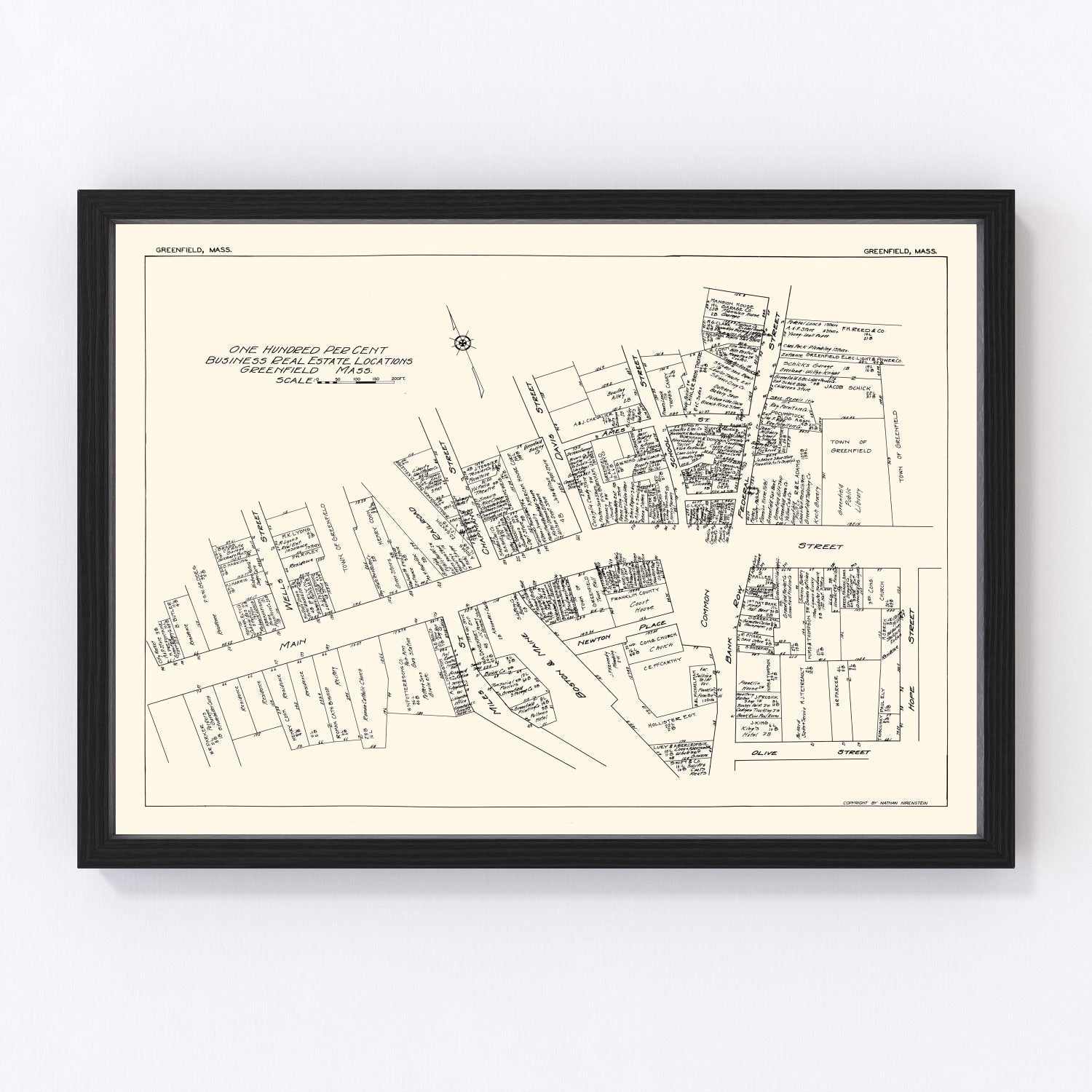 vintage map of Greenfield, Massachusetts, 1929