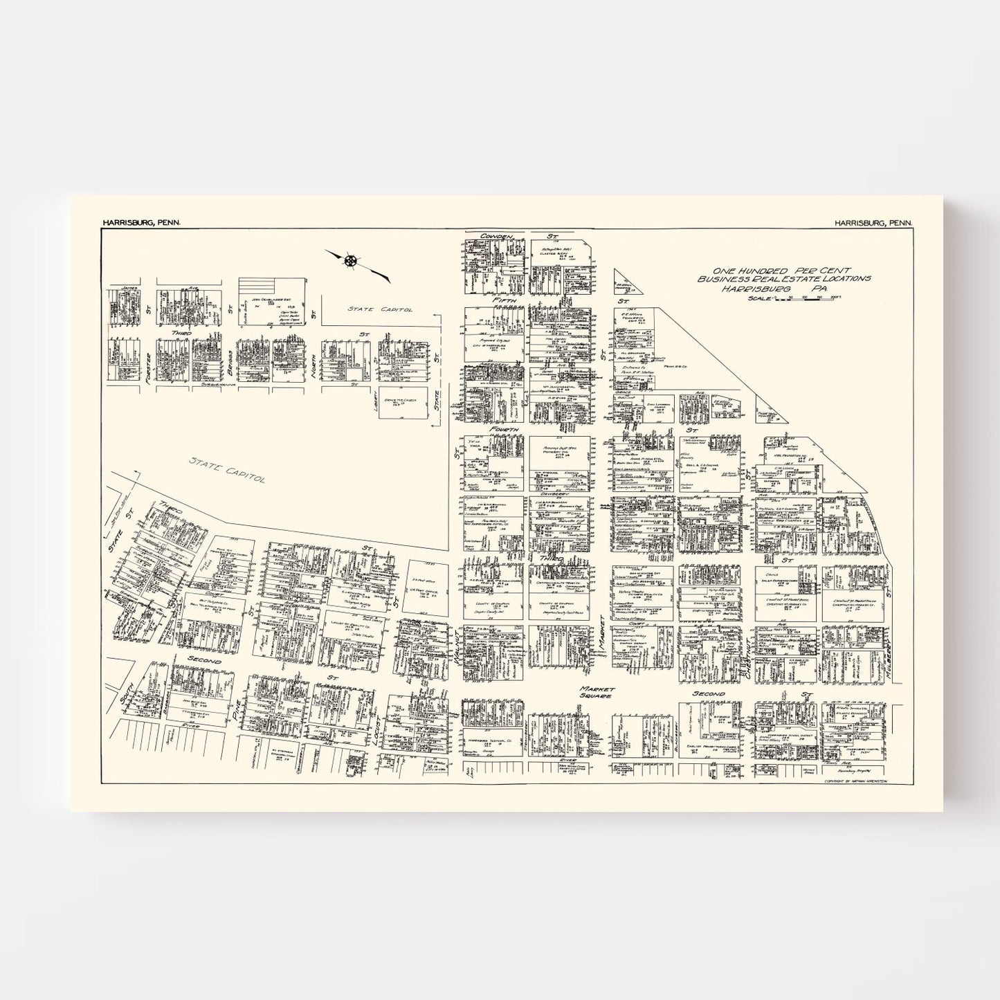 Vintage Map of Harrisburg Business Section, Pennsylvania, 1929