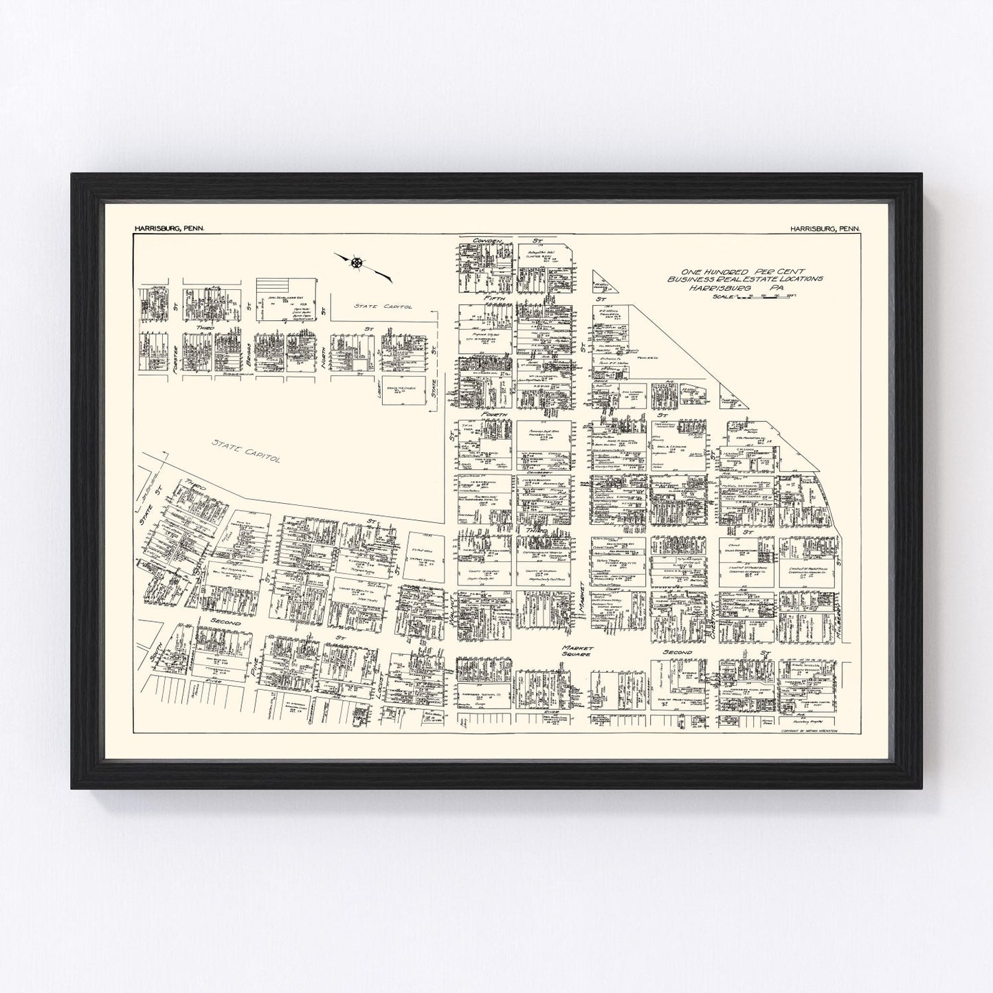 Vintage map of Harrisburg business section, Pennsylvania, 1929
