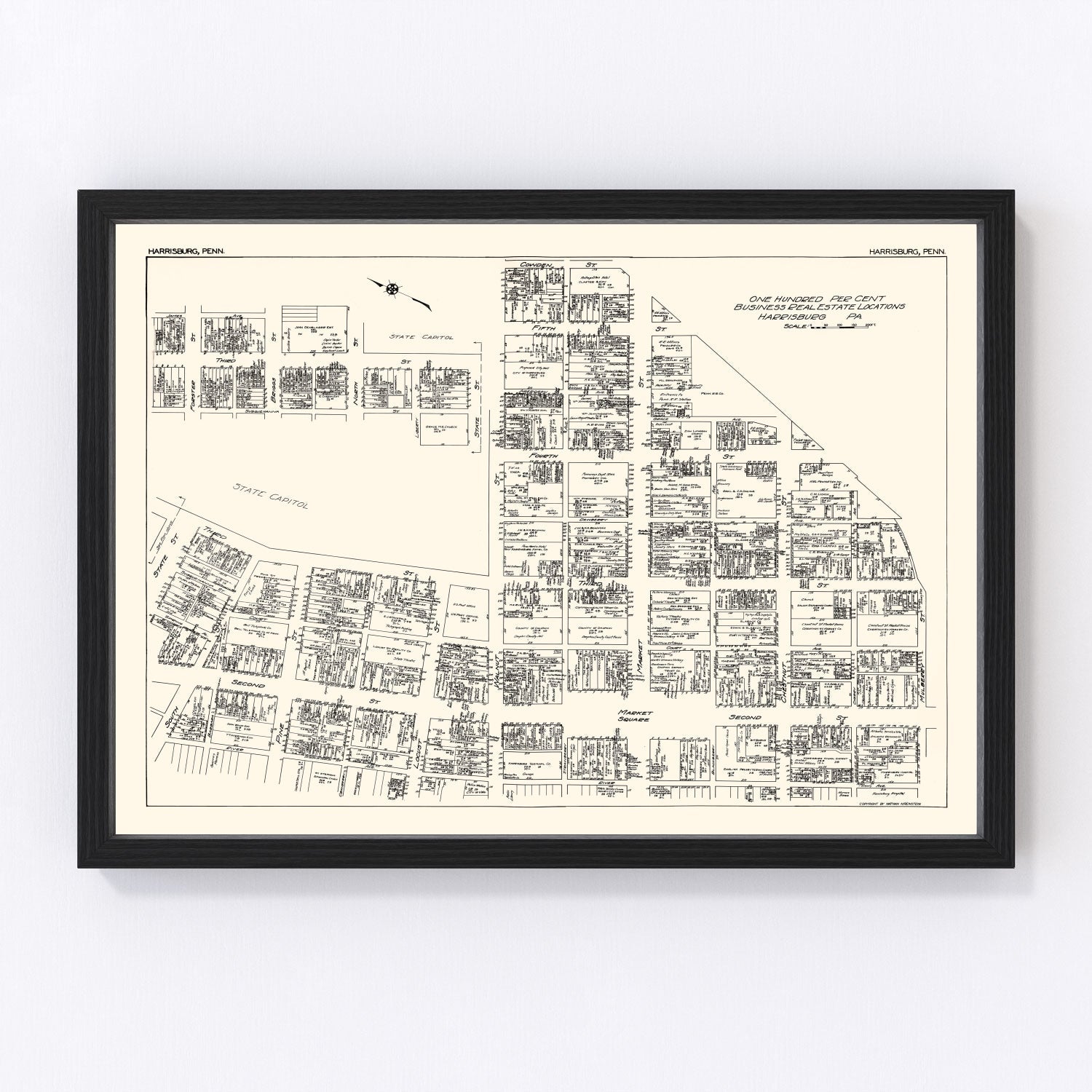 Vintage map of Harrisburg business section, Pennsylvania, 1929