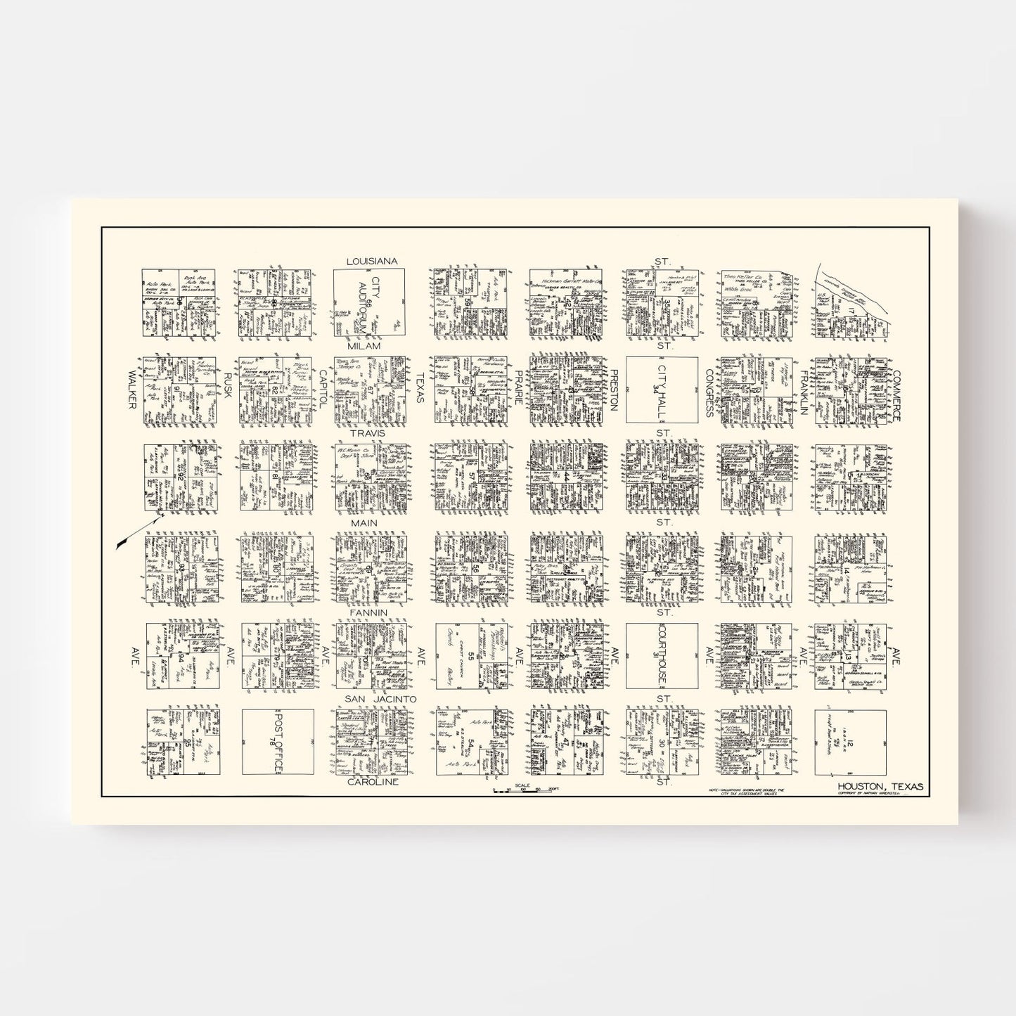 Vintage Map of Houston, Texas Business Section, 1929