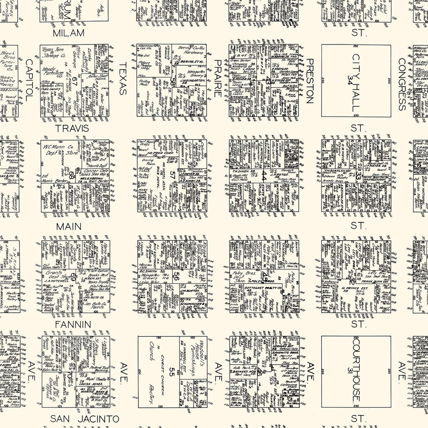 Vintage Map of Houston, Texas Business Section, 1929