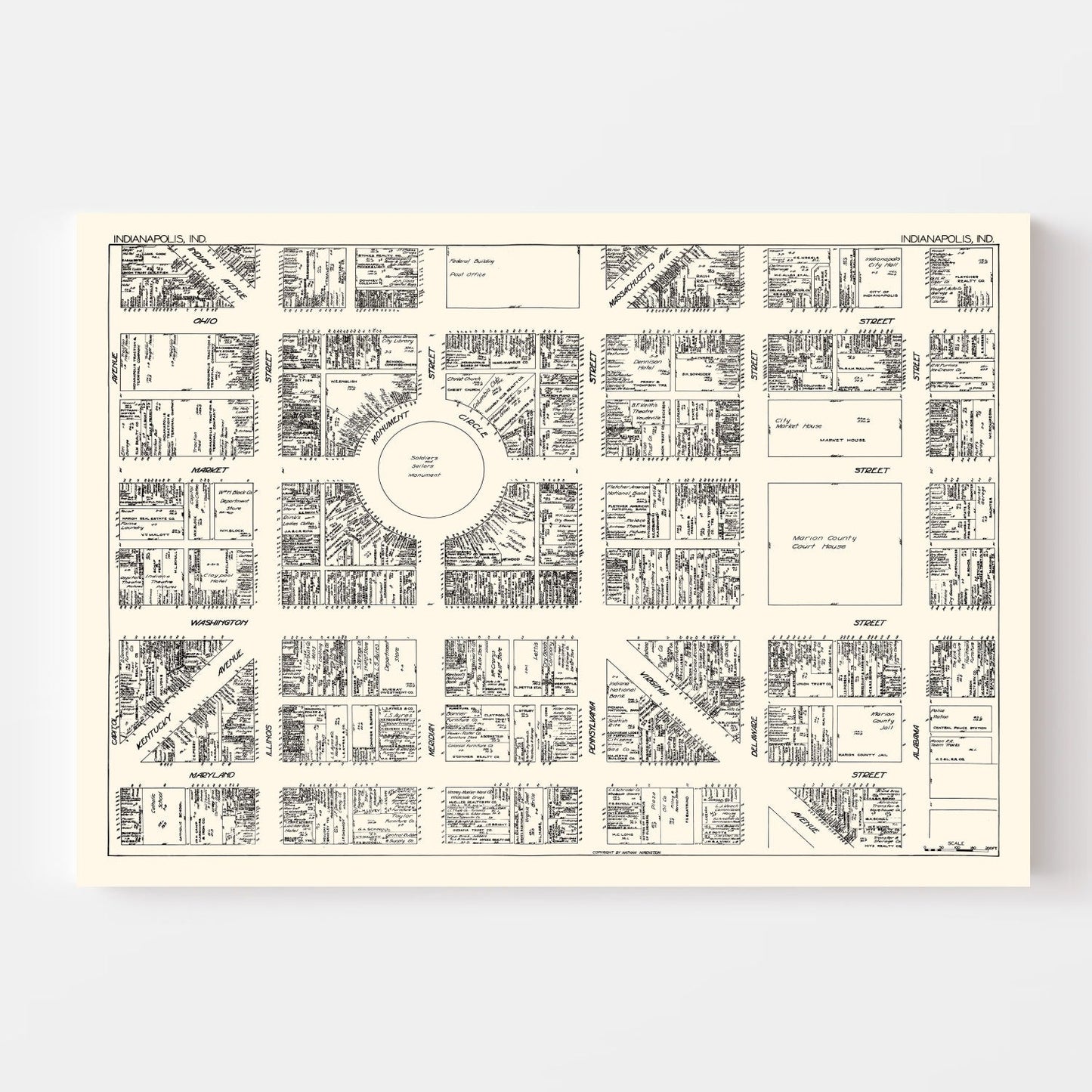 Vintage Map of Indianapolis, Indiana, 1929