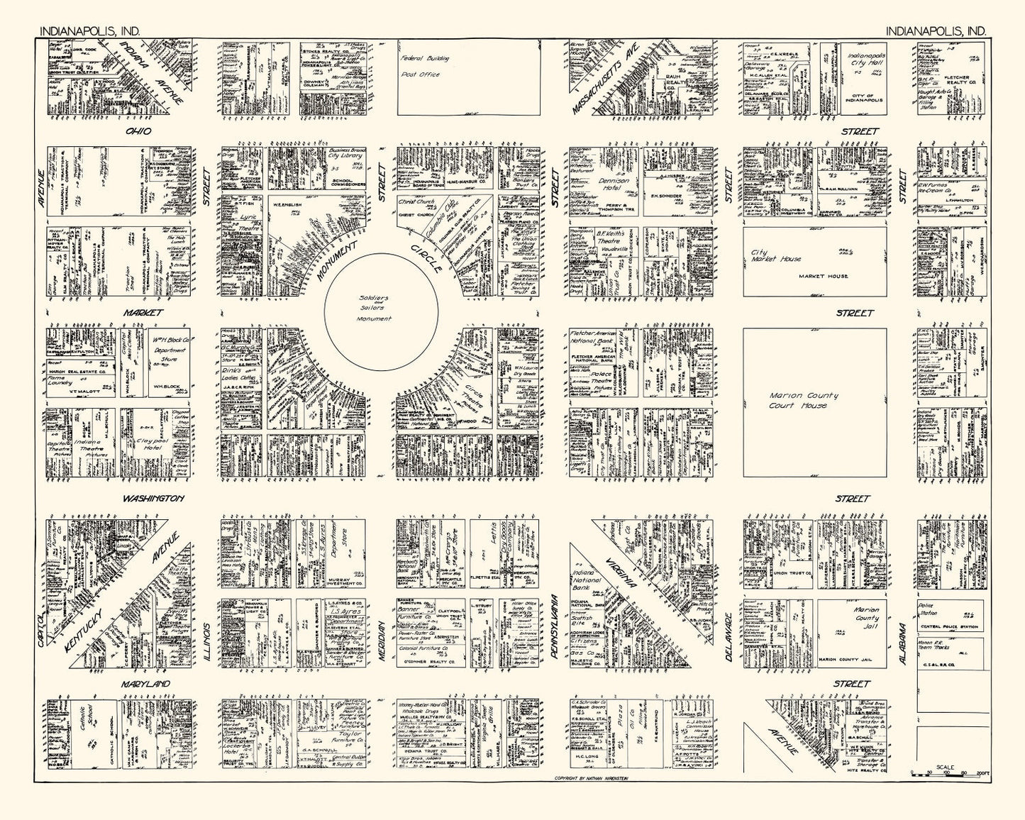 Vintage Map of Indianapolis, Indiana, 1929