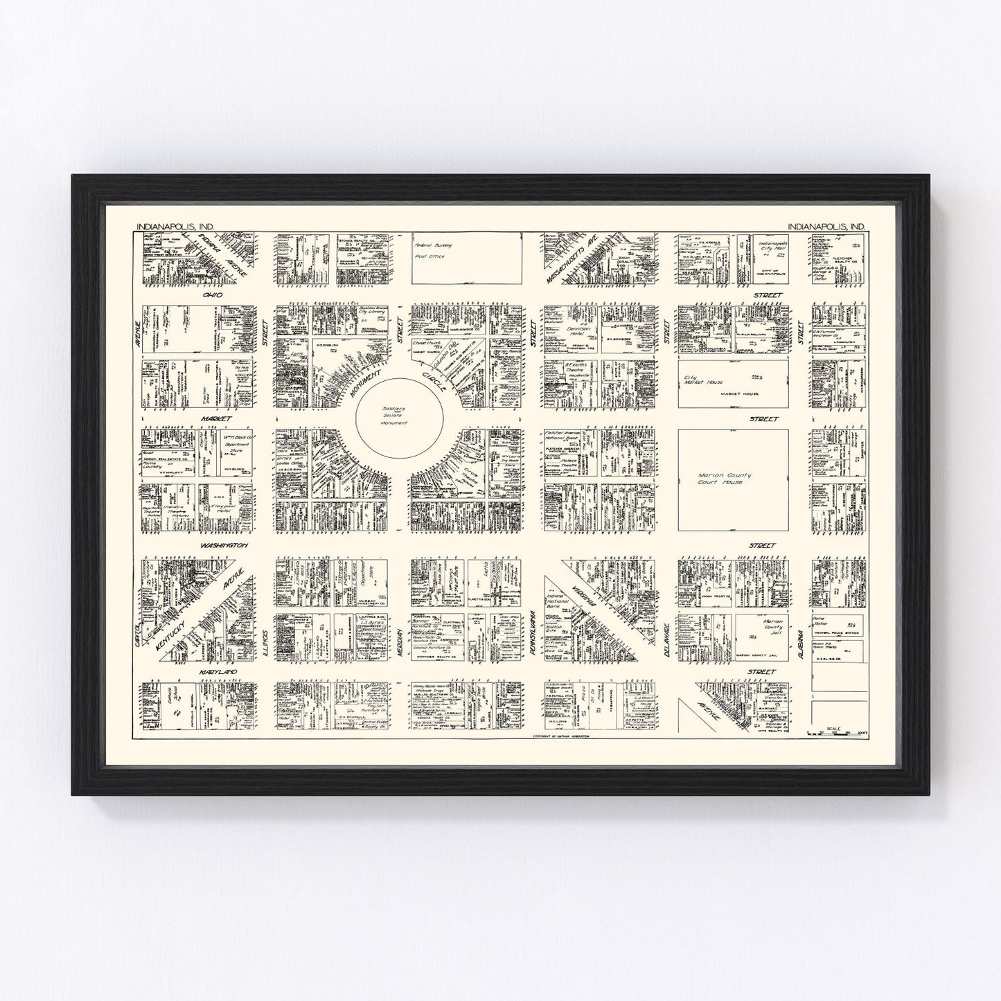 Vintage map of Indianapolis, Indiana, 1929