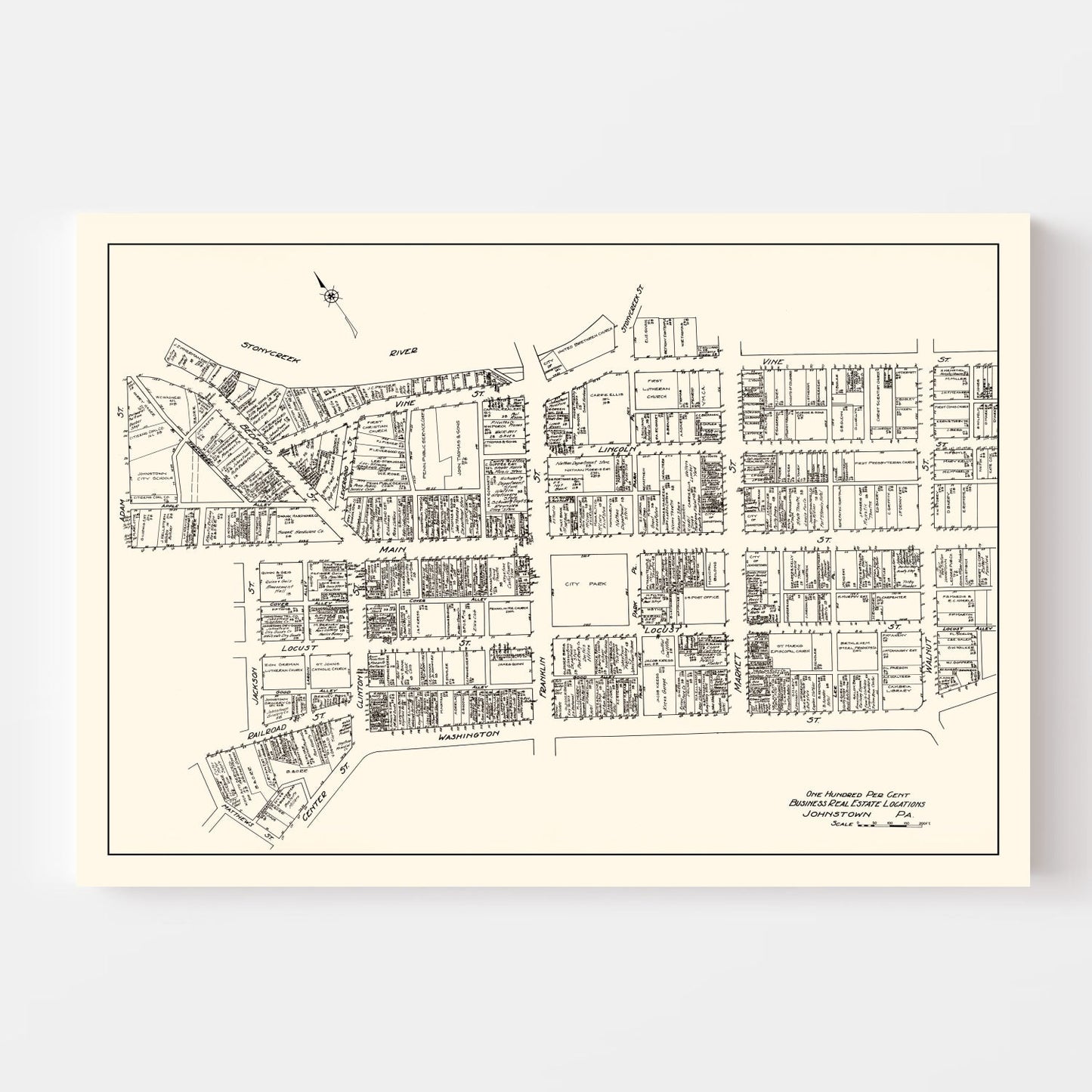 Vintage Map of Johnstown, Pennsylvania Business Section, 1929