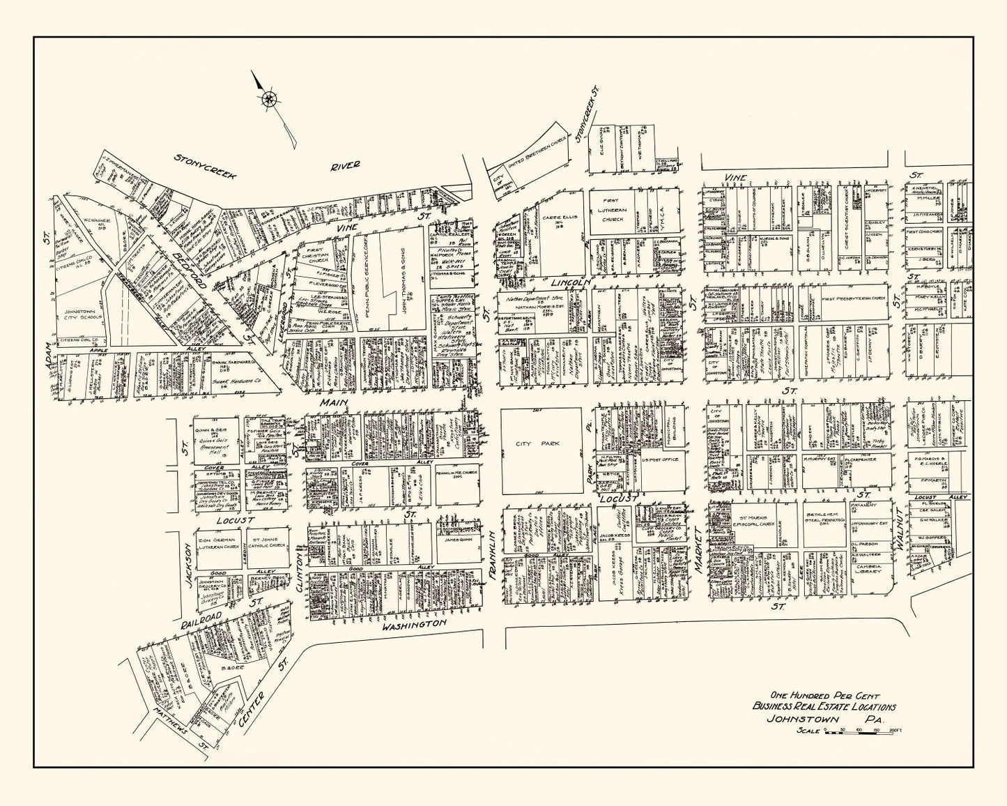Vintage Map of Johnstown, Pennsylvania Business Section, 1929