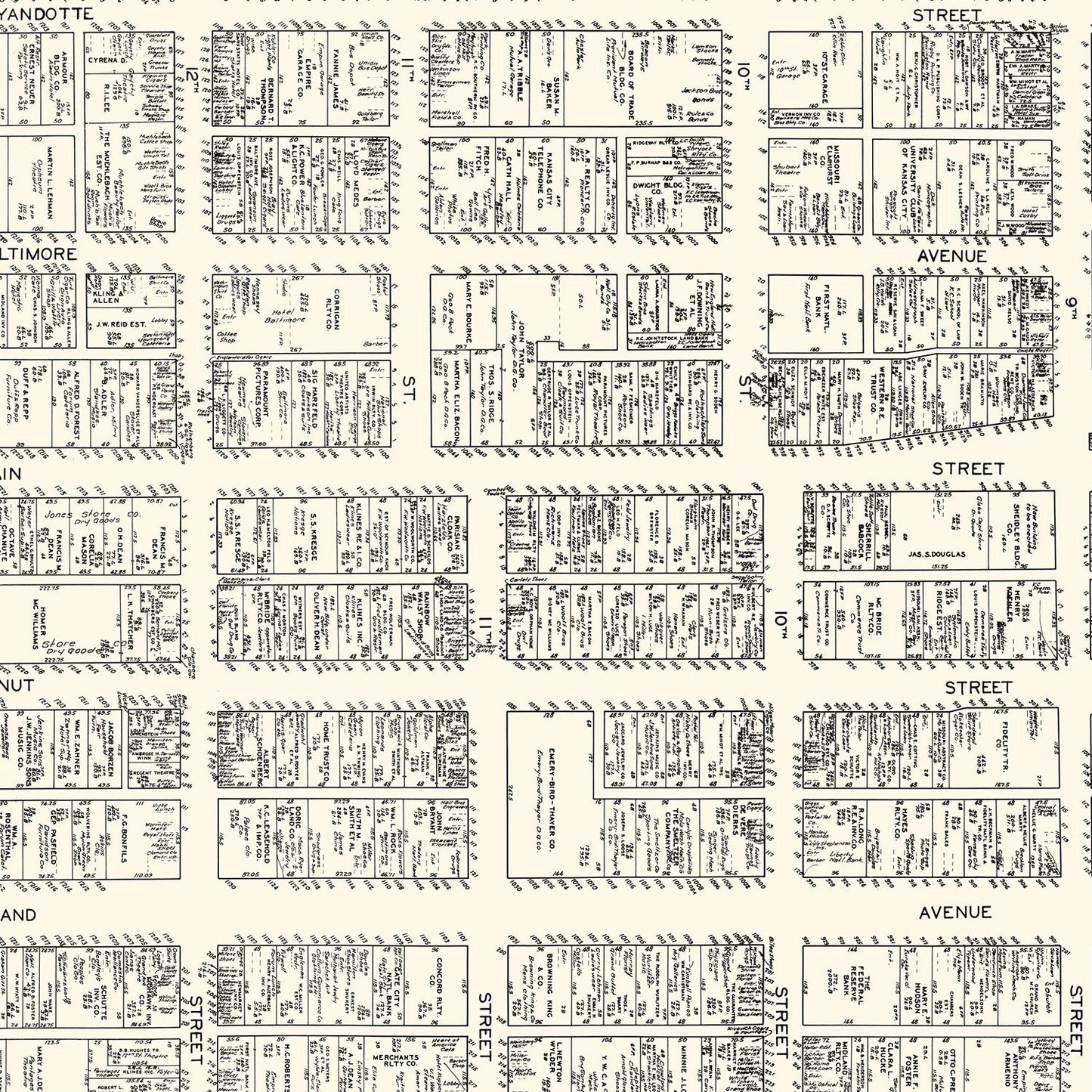 Vintage Map of Kansas City Business Section, 1929