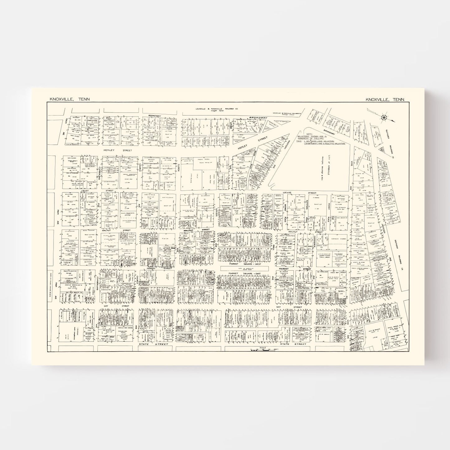 Vintage Map of Knoxville Business Section, Tennessee, 1929