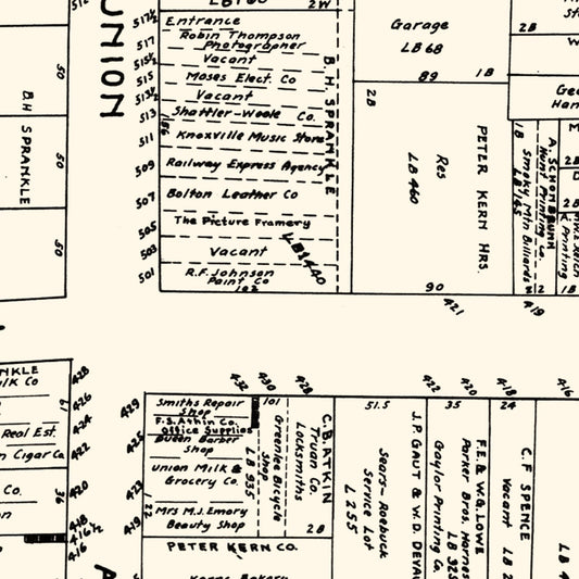 Vintage Map of Knoxville Business Section, Tennessee, 1929